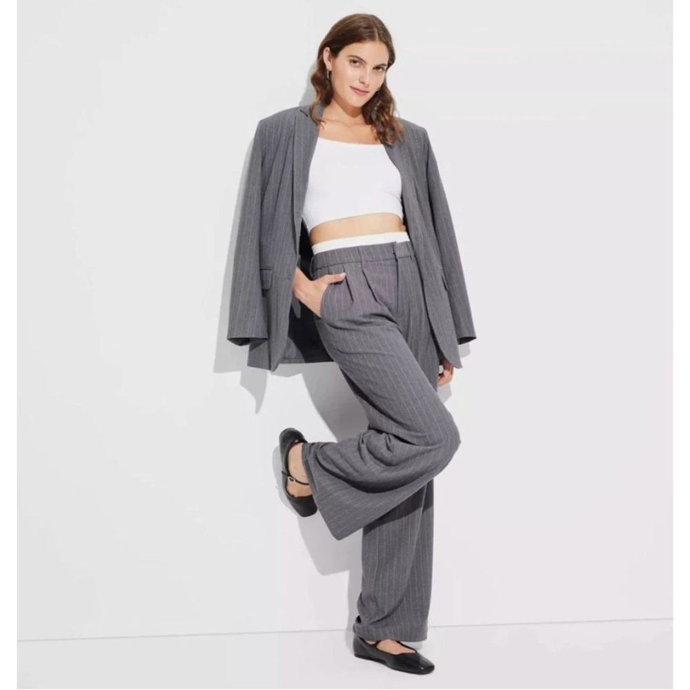 Wild Fable Women's Gray Pinstripe Wide-Leg Pants Flowy Business Sz 10